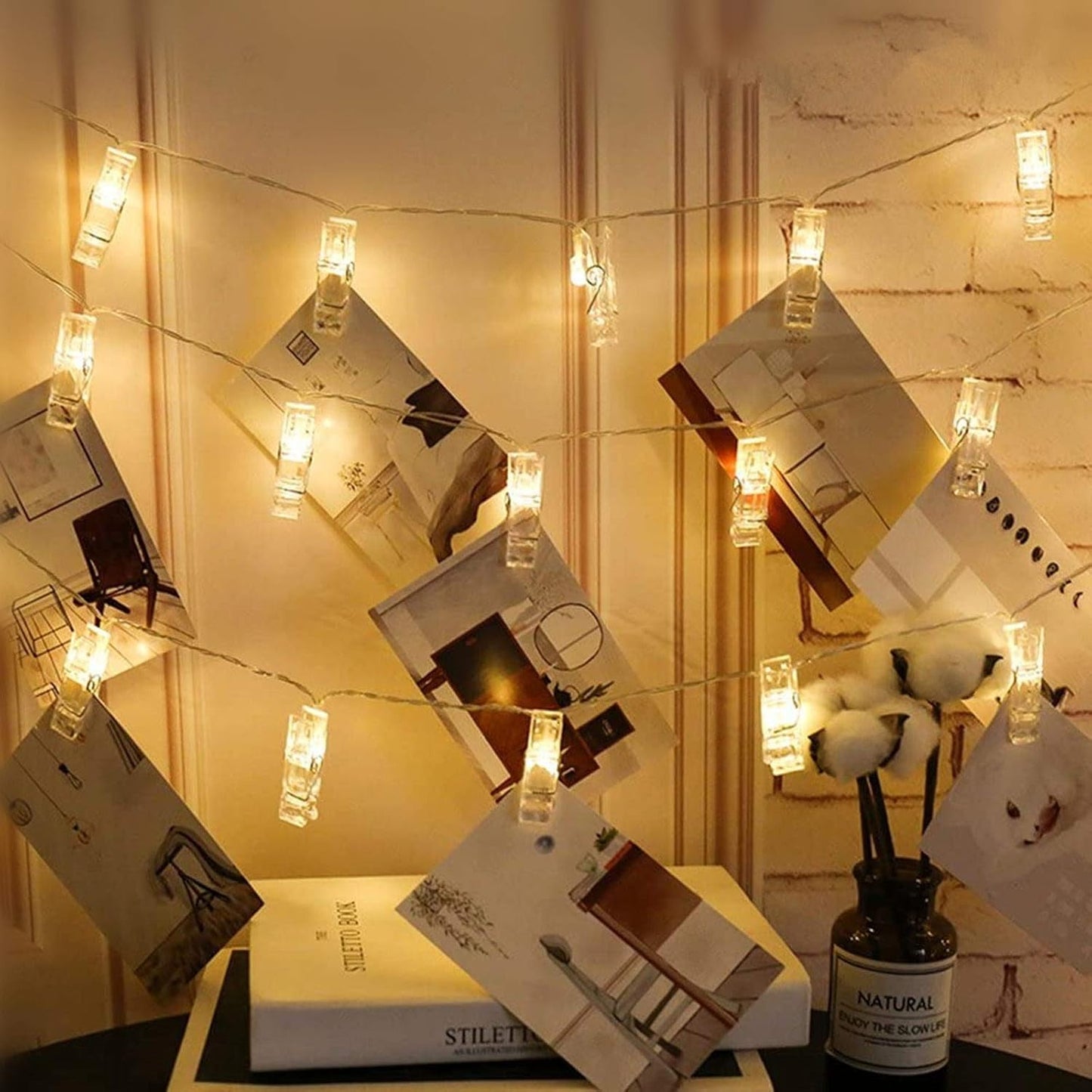 Twinkle Star 10ft 20 Photo Clip String Lights, Fairy Lights Battery Operated with Clips for Hanging Pictures Cards, Bedroom Wall Decor Party Wedding Home Halloween Christmas Decorations, Warm White