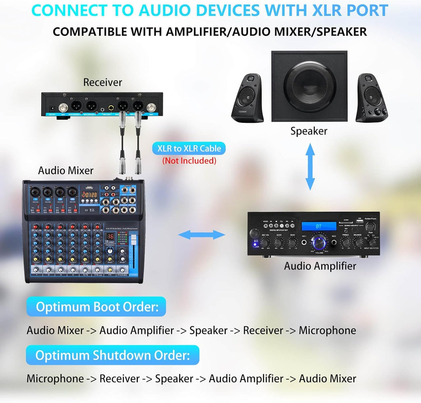 4 Channel Rechargeable Wireless Microphone System, Pro UHF Metal Handheld Wireless Microphones Cordless Mics for Karaoke Singing Church with VOL Control, 4x50 Adjustable Frequency(G8)