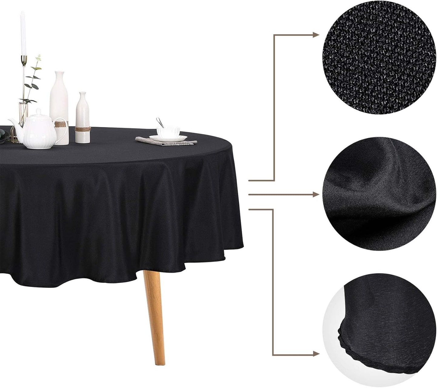 Ascoza 6pack 70 Inch Black Round Tablecloth in Polyester Fabric for Wedding/Banquet/Restaurant/Parties