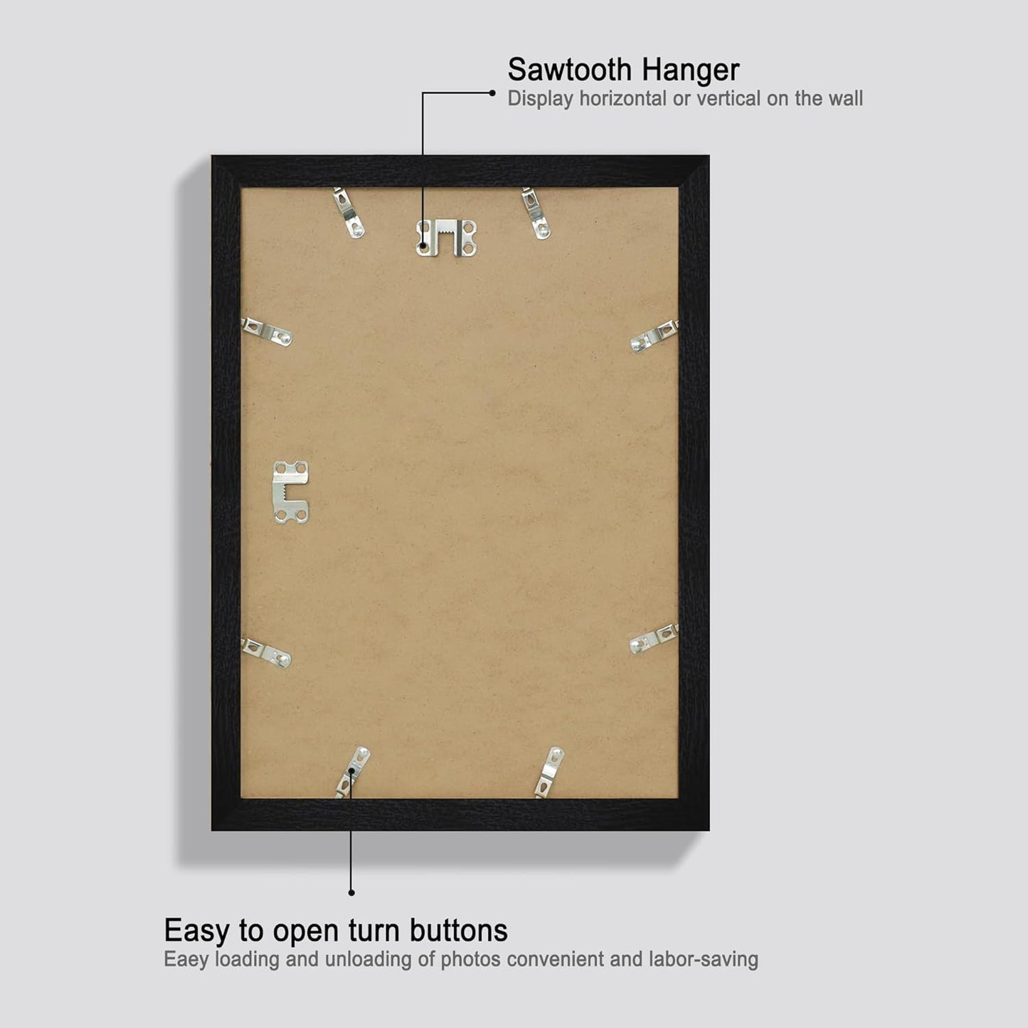 10x14 Picture Frame Set of 4 with Tempered Glass, Black Frame Display 8x12 Picture with Mat or 10 x 14 Without Mat, Rustic Wood Photo Frames for Horizontal or Vertical Wall Mounting