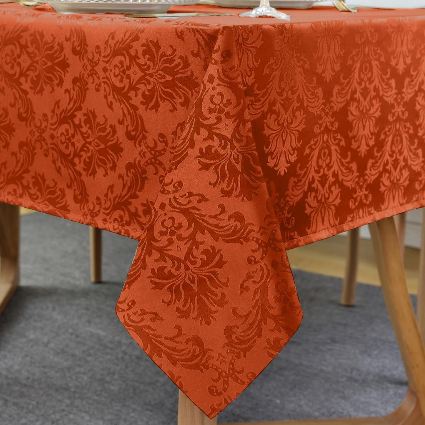 SASTYBALE Jacquard Rectangle Tablecloth, Rusty Spill-Proof Wrinkle Resistant Damask Table Cloth, Soft Polyester Oblong Table Cover for Kitchen Parties Thanksgiving - 60 x 120 Inch Rust
