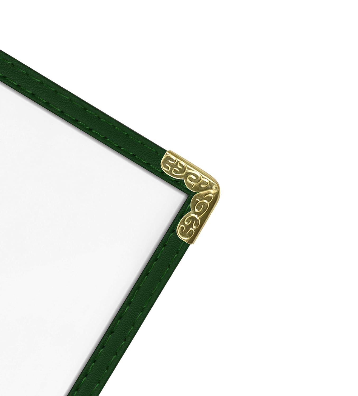 Goodsmart Restaurant Menu Covers – 25 Pack Green 6-View Booklet 5.5" x 8.5", Side-Loading Vinyl & Plastic Menu Holders, Clear Menu Sleeves, Leather-Style Café Covers with Gold Corners