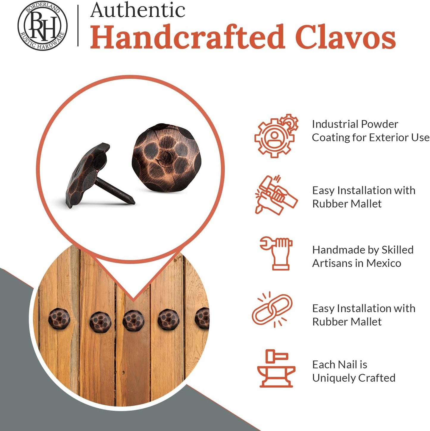10 Pack 1" Small Round Head Iron Clavos Decorative Nails – Oil Rubbed Bronze – Handmade Rustic Round Fasteners for Farmhouse Shutter, Faux Wood, Barn Door, Shutters, and Gates – Ornamental Wood Accent