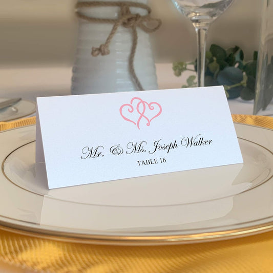 Linked Hearts Printable Place Cards, Pink (Choose Color), Set of 150 (25 Sheets), Laser & Inkjet Printers - Wedding, Party, Dinner, and Special Events - Made in the USA