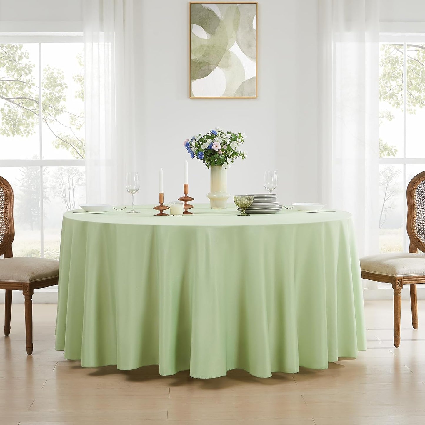 Round Tablecloth 2 Pack 108 Inch Sage Green Tablecloths Washable Decorative Linen Polyester Table Clothes Cover for Dining Table Banquets Buffet Parties and Wedding