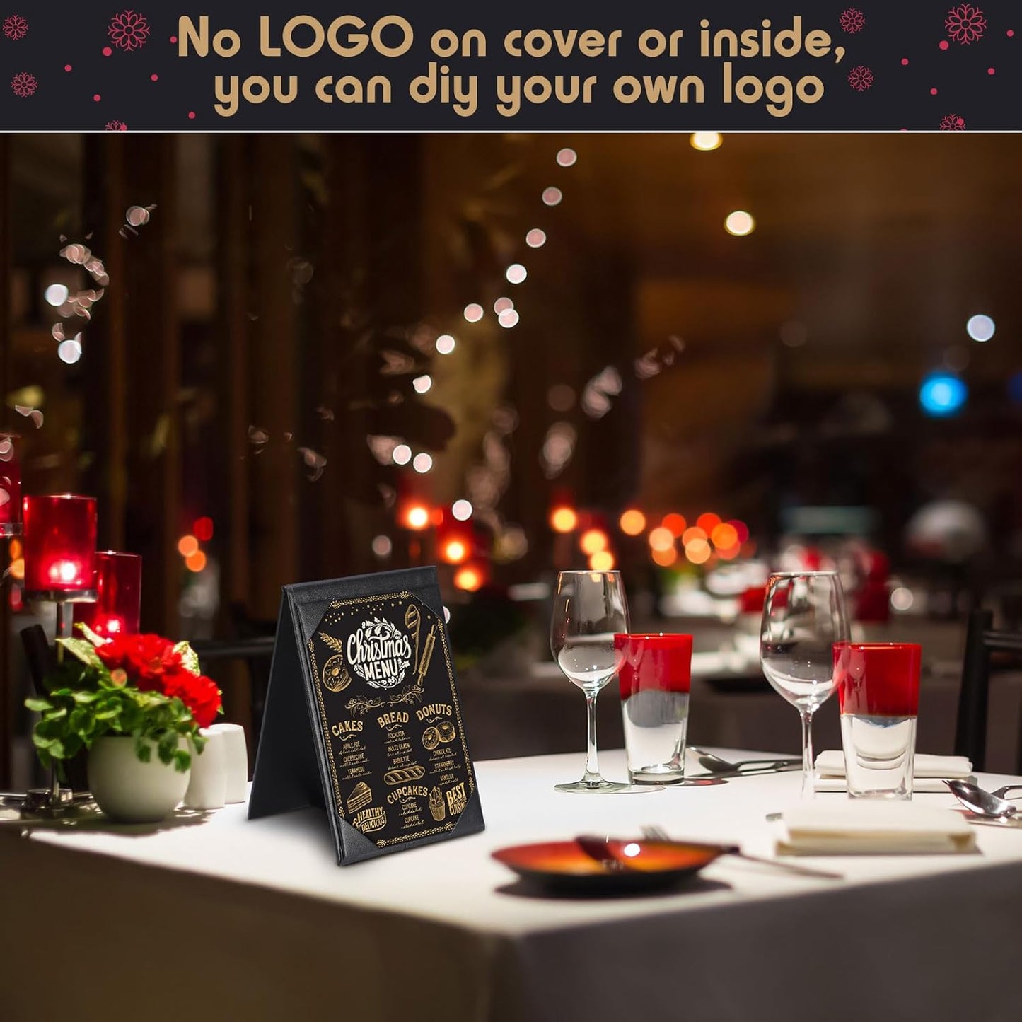 Gerrii Leatherette Table Tents Black PU Leather Menu Covers Bulk Double Sided Frame Sign Holders 2 Side Drink Dessert Menu Folders for Restaurant Coffee Cafe Bar Wedding Supplies(8 Pack,4 x 6 Inch)