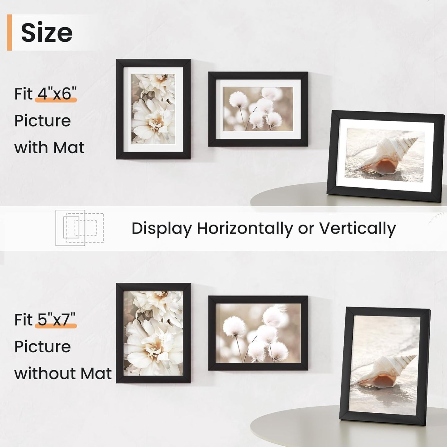5x7 inch Picture Frame, 5x7 Photo Frames with 4x6 Removable Mat - High Definition Plexiglass - Vertical and Horizontal Display - Wall Hanging Frame - Black, 3 Pack