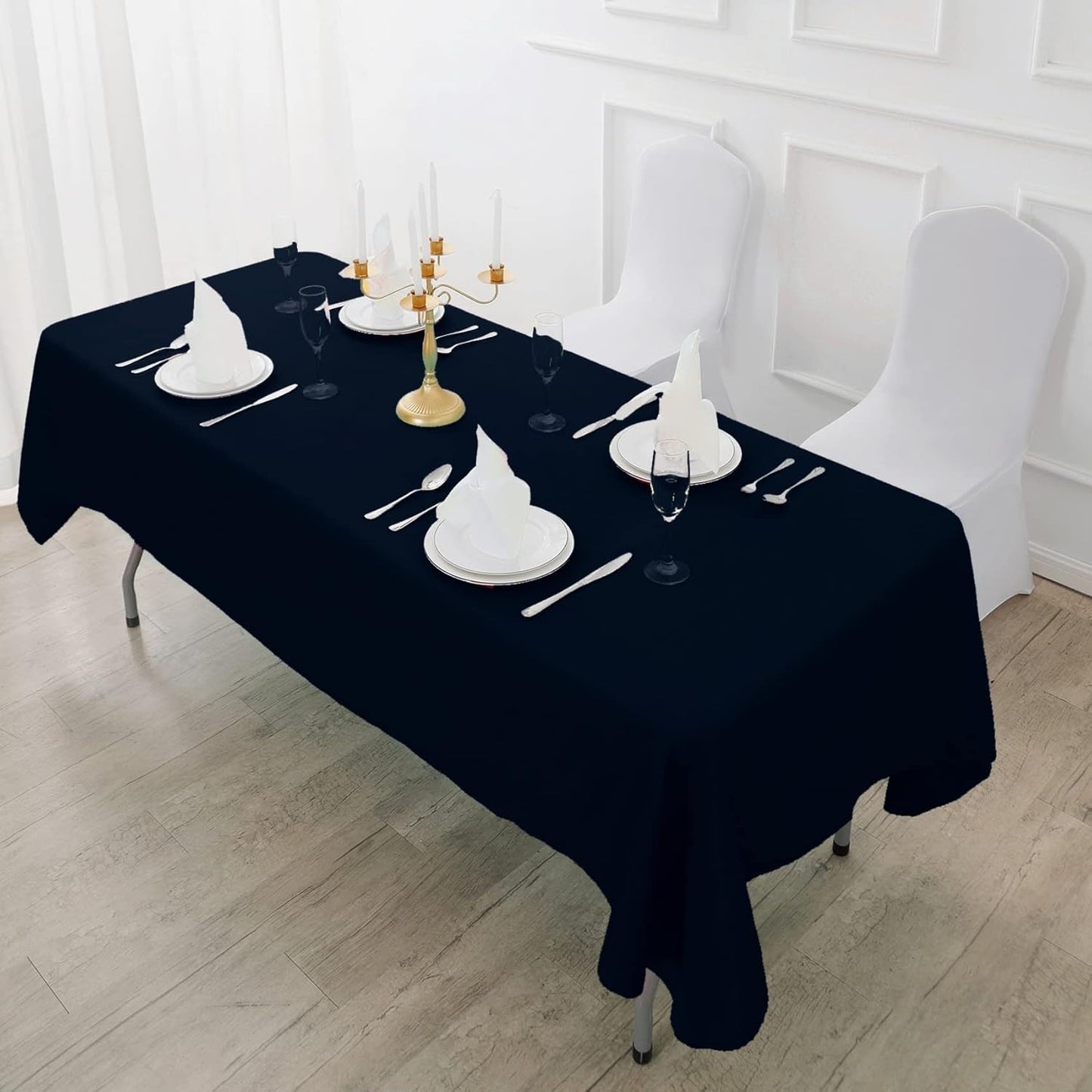 Fokitut 6 Pack Rectangle Tablecloth, 60x120 Inch, Stain Resistant and Wrinkle Polyester Table Cloth, Fabric Table Cover for Kitchen Dining, Wedding, Party, Holiday Dinner-Navy