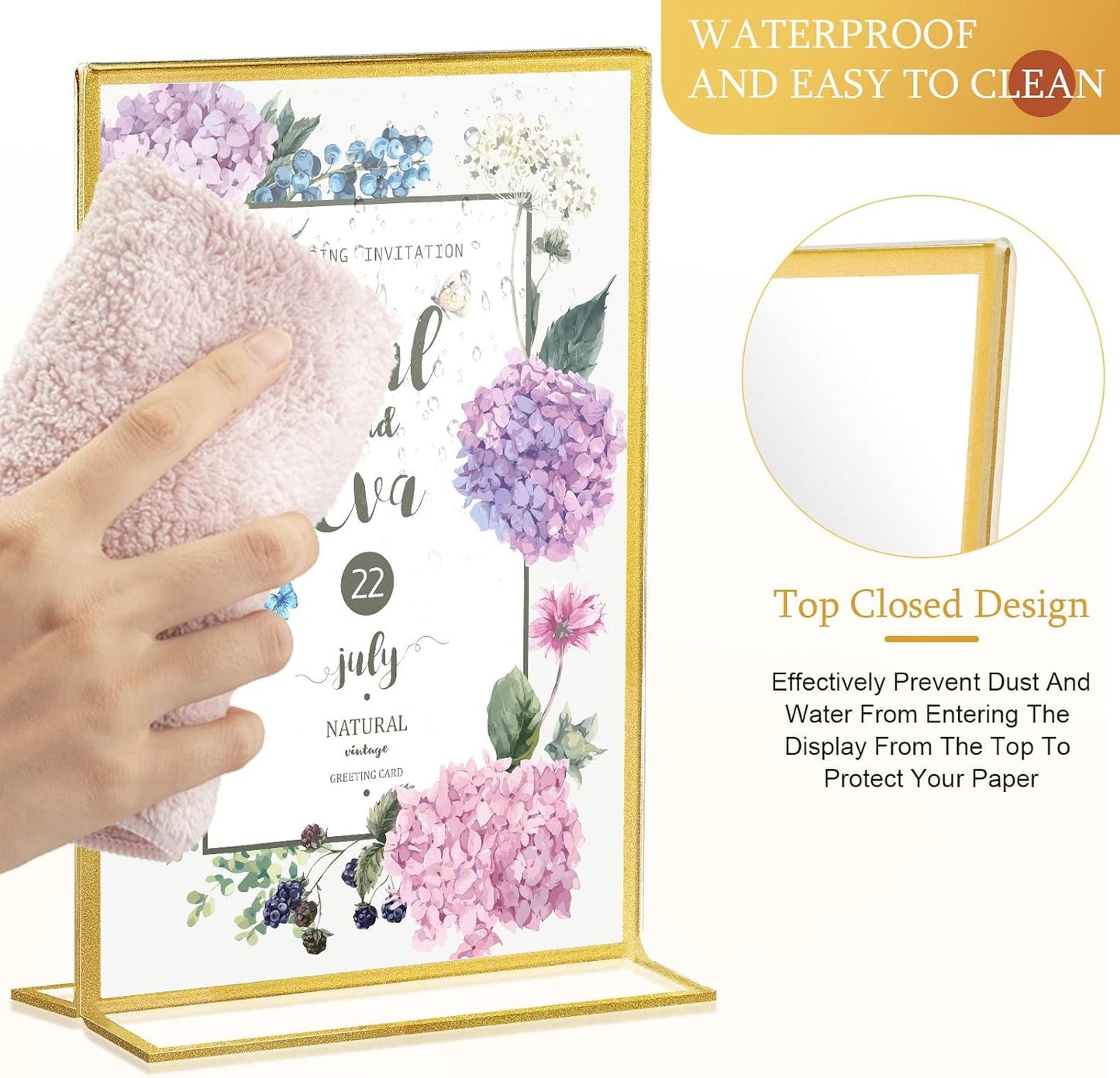 Hoteam 30 Pack 4 x 6 Clear Acrylic Sign Holder with Gold Borders, Gold Picture Frame, Double Sided Wedding Table Number, Acrylic Menu Stands for Wedding Table, Restaurant Sign, Photos