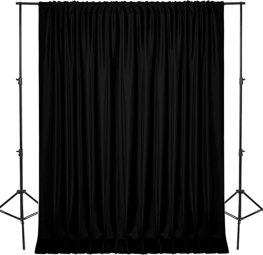 DWCN 10x10 FT Black Backdrop Curtains for Parties, Photography Backdrop Drapes with Rod Pockets for Wedding Decorations Stage Birthday Family Gatherings, 2 Panels 5ft x 10ft