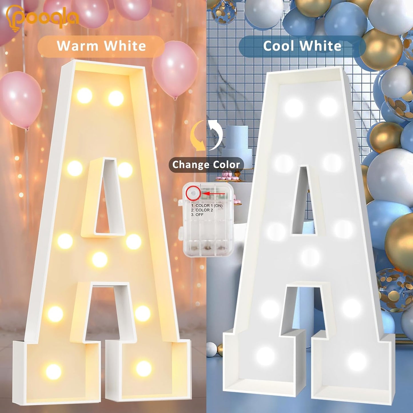 Pooqla 4 FT Marquee Light Up Letters, Cool White and Warm White Marquee Letter 4 Feet Tall, Giant LED Sign Big Mosaic Letter U for Balloons Birthday Party Anniversary Wedding Decorations