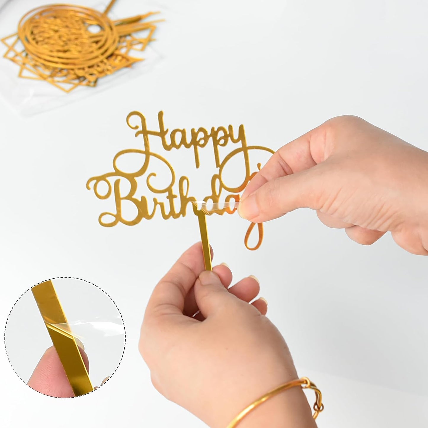 12 Pack Multi Styles Birthday Cake Topper Set, Acrylic Cake Bunting Decor Birthday Cake Picks Party Decorations Supplies(Pink)
