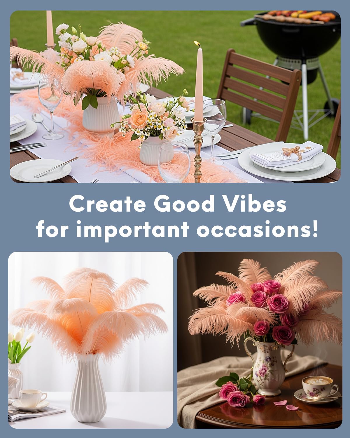 NEWONG 30pcs Champagne Ostrich Feathers Natural Bulk 11-14inch(28-35cm) Vase Craft Wedding Home Party Centerpieces Christmas Day Decoration