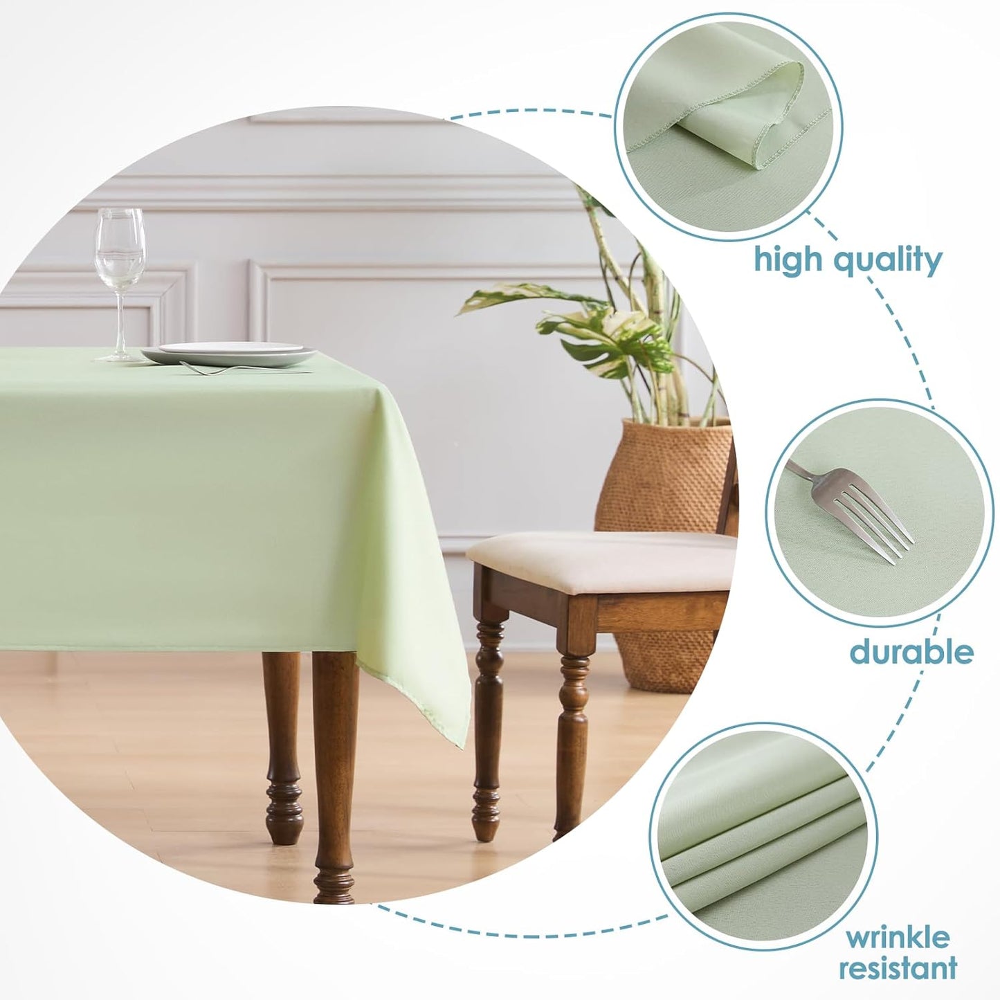 VidaFete Tablecloth 2 Pack60*120inch Rectangle Table Cloth Polyester, Stain Wrinkle Resistant Polyester Dining Table Cover for Kitchen Dinning Party Wedding Rectangular Buffet Decoration(Sagegreen)