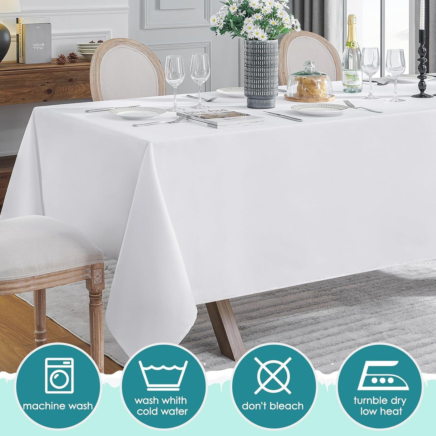 VidaFete Tablecloth 60 * 102inch 10pack Rectangle Table Cloth Polyester, Stain Wrinkle Resistant Dining Table Cover for Kitchen Dinning Party Wedding Rectangular Tabletop Buffet Decoration(White)