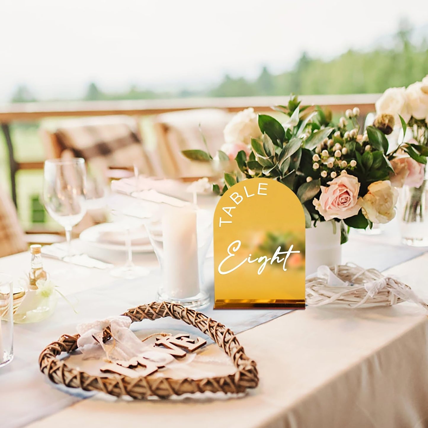 Gold Mirror Arch Wedding Table Numbers 1-25 with Stands, 5x7 Inch Acrylic Arch Sign with Holder for Wedding Reception Table Centerpiece Decoration(Gold Mirror)