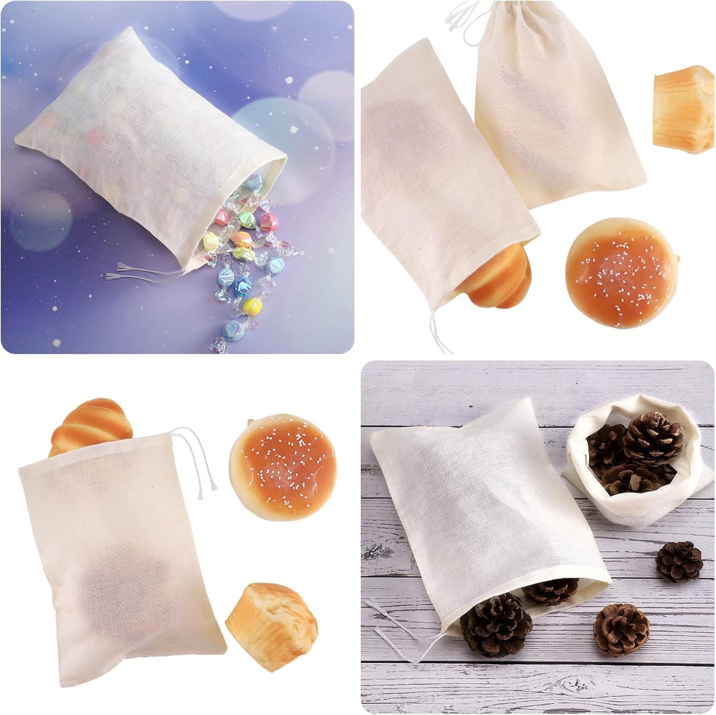 200 Pack Muslin Bags Burlap Drawstring sachet Bags Multipurpose Canvas Linen Pouch for Tea Jewelry Wedding Party Favors Storage