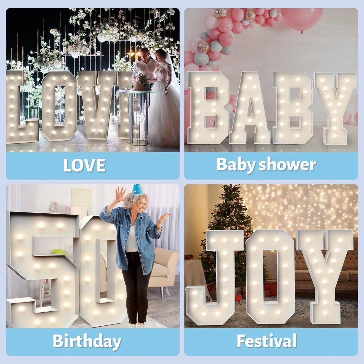 4FT Marquee Light Up Numbers 3,Party Decoration Large Marquee Light Up Letters with Weighted Water Bag,Pre-cut Foam Board Set Can Be Used for Birthdays,Weddings,Baby Anniversaries