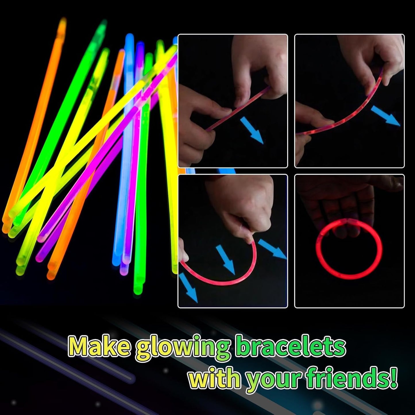 60 Pack 8” Yellow Glow Sticks Bulk with 60 Connectors Neon Glow In The Dark Party favors Supplies for Holiday Birthday Party Decoration (Yellow)