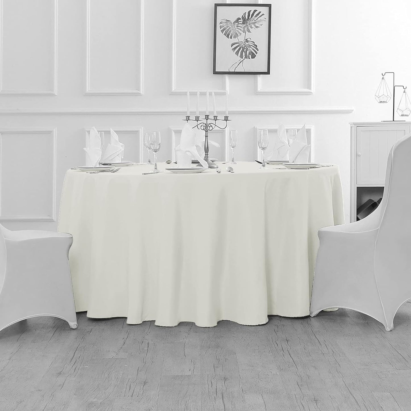 Fokitut 12 Pack Waterproof Round Tablecloth, 108 Inch, Stain Resistant and Wrinkle Polyester Table Cloth, Fabric Table Cover for Kitchen Dining, Wedding, Party, Holiday Dinner-Ivory