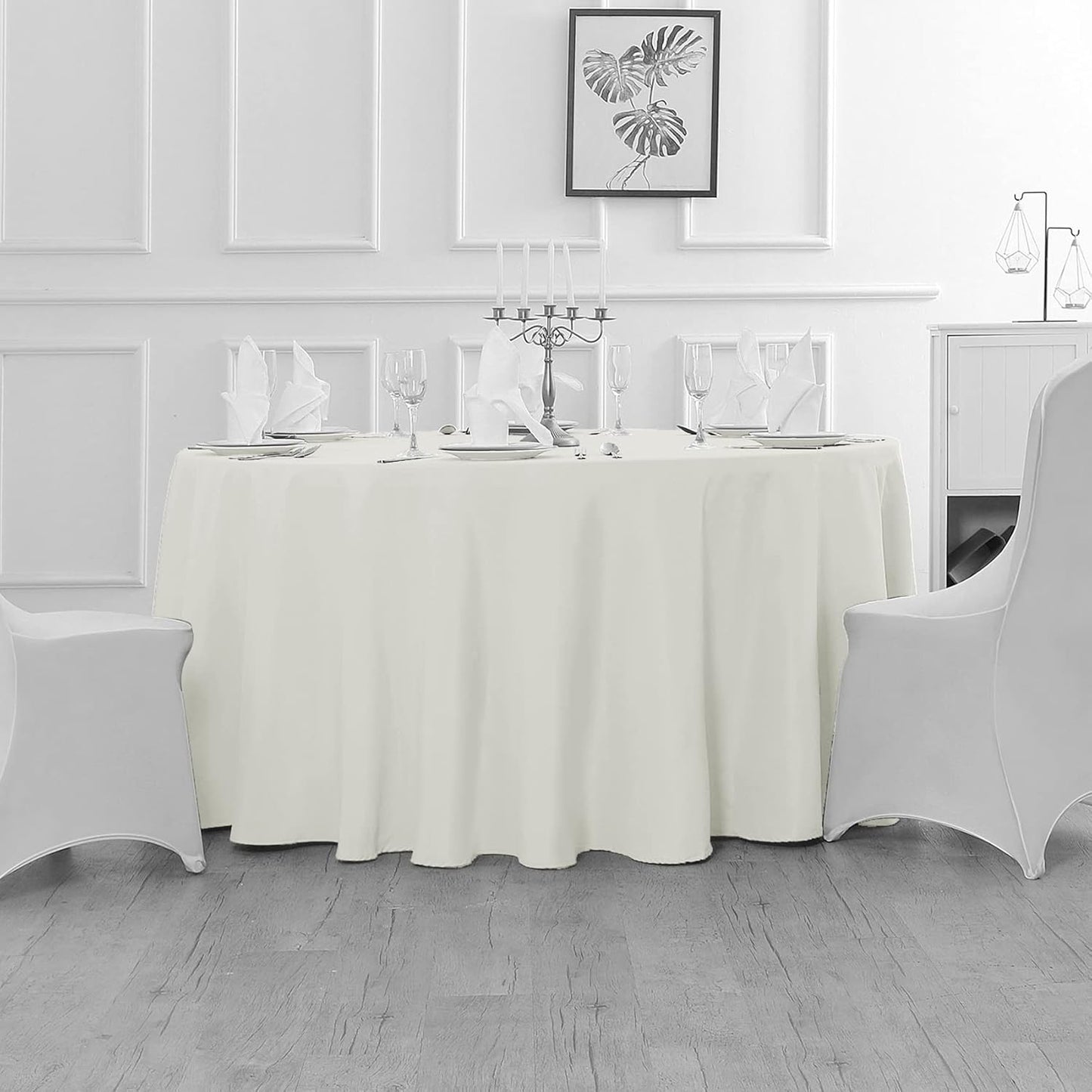 Fokitut 2 Pack Waterproof Round Tablecloth, 70 Inch, Stain Resistant and Wrinkle Polyester Table Cloth, Fabric Table Cover for Kitchen Dining, Wedding, Party, Holiday Dinner-Ivory