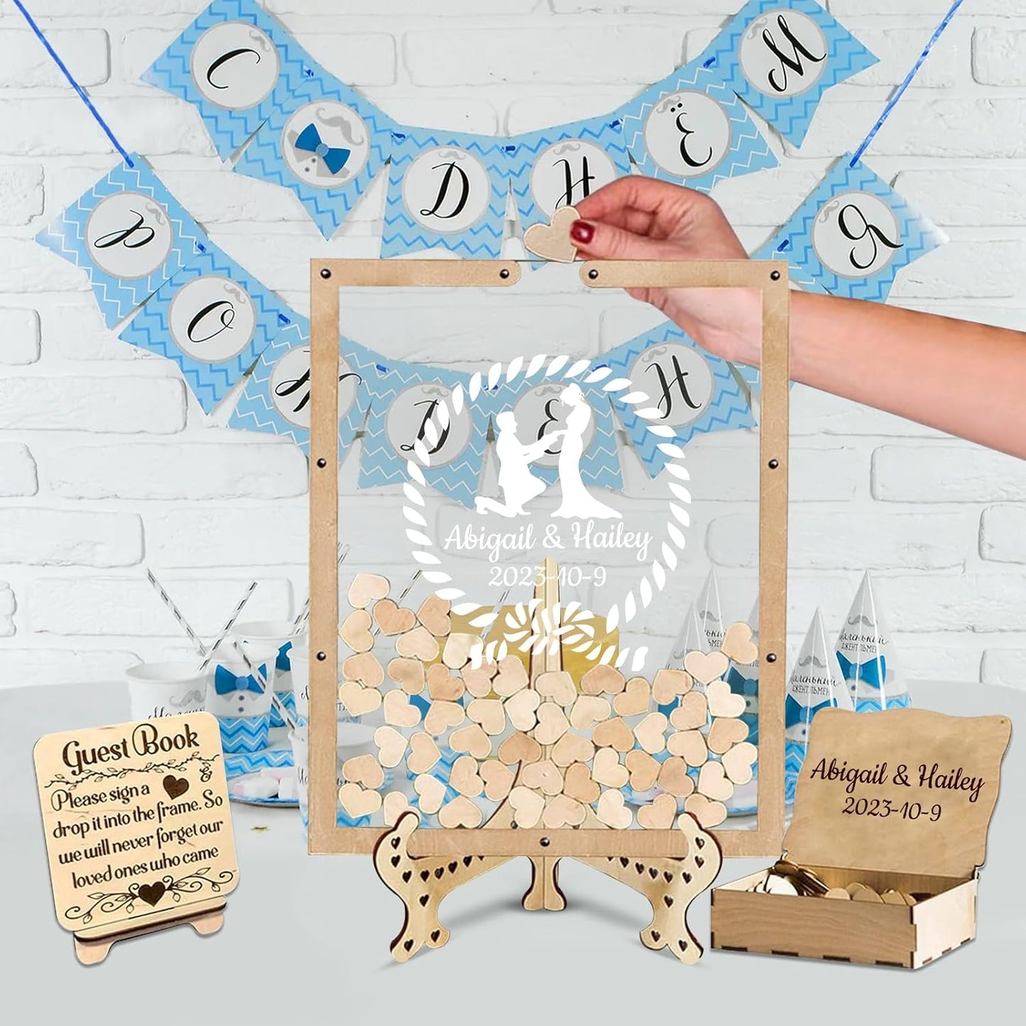 Personalized Wedding Guest Book Alternative Custom Name & Date Guestbook Sign Customized Guest Book Drop Box Decor for Wedding Anniversary Party Birthday(Style 6)