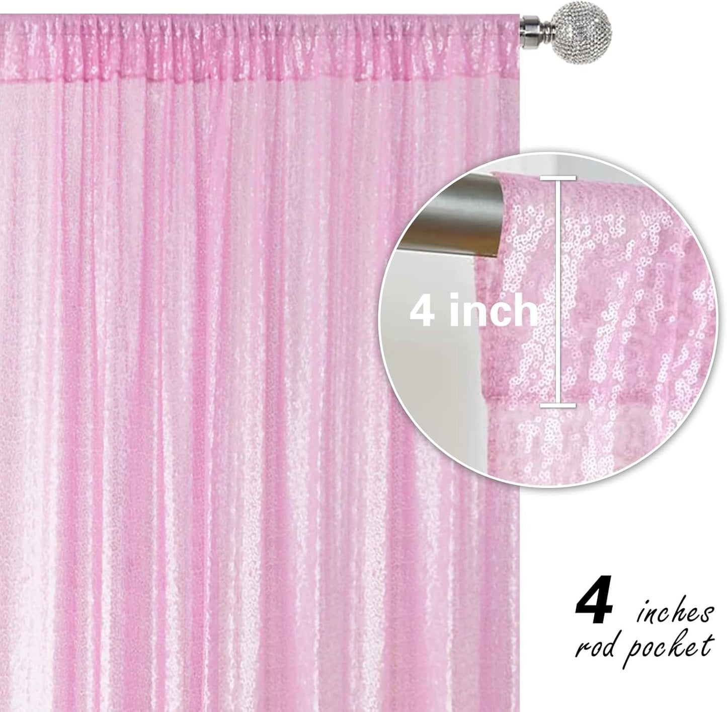 Matte Pink Sequin Backdrop Curtain 4 Pieces 2FTx8FT Glitter Photography Backdrop for Party Wedding Birthday Christmas Decorations