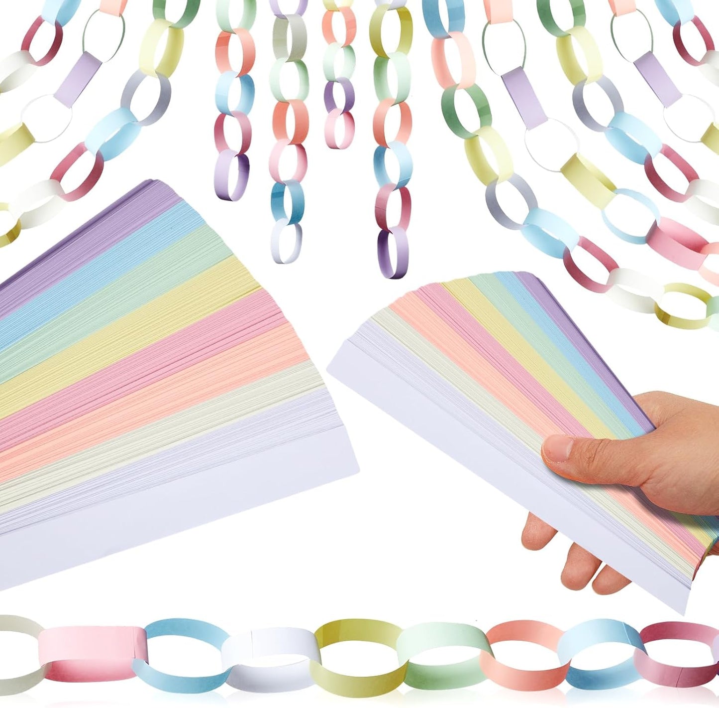 Lincia 600 Sheet Halloween Paper Chain Garland, Construction DIY Crafts Chain Strip for Fall Thanksgiving Party Decor, 1x8 Inch with Double Sided Tape (Macaron)