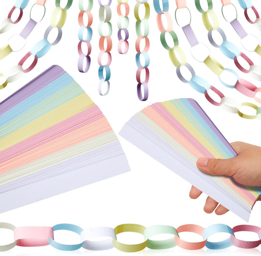 Lincia 600 Sheet Halloween Paper Chain Garland, Construction DIY Crafts Chain Strip for Fall Thanksgiving Party Decor, 1x8 Inch with Double Sided Tape (Macaron)