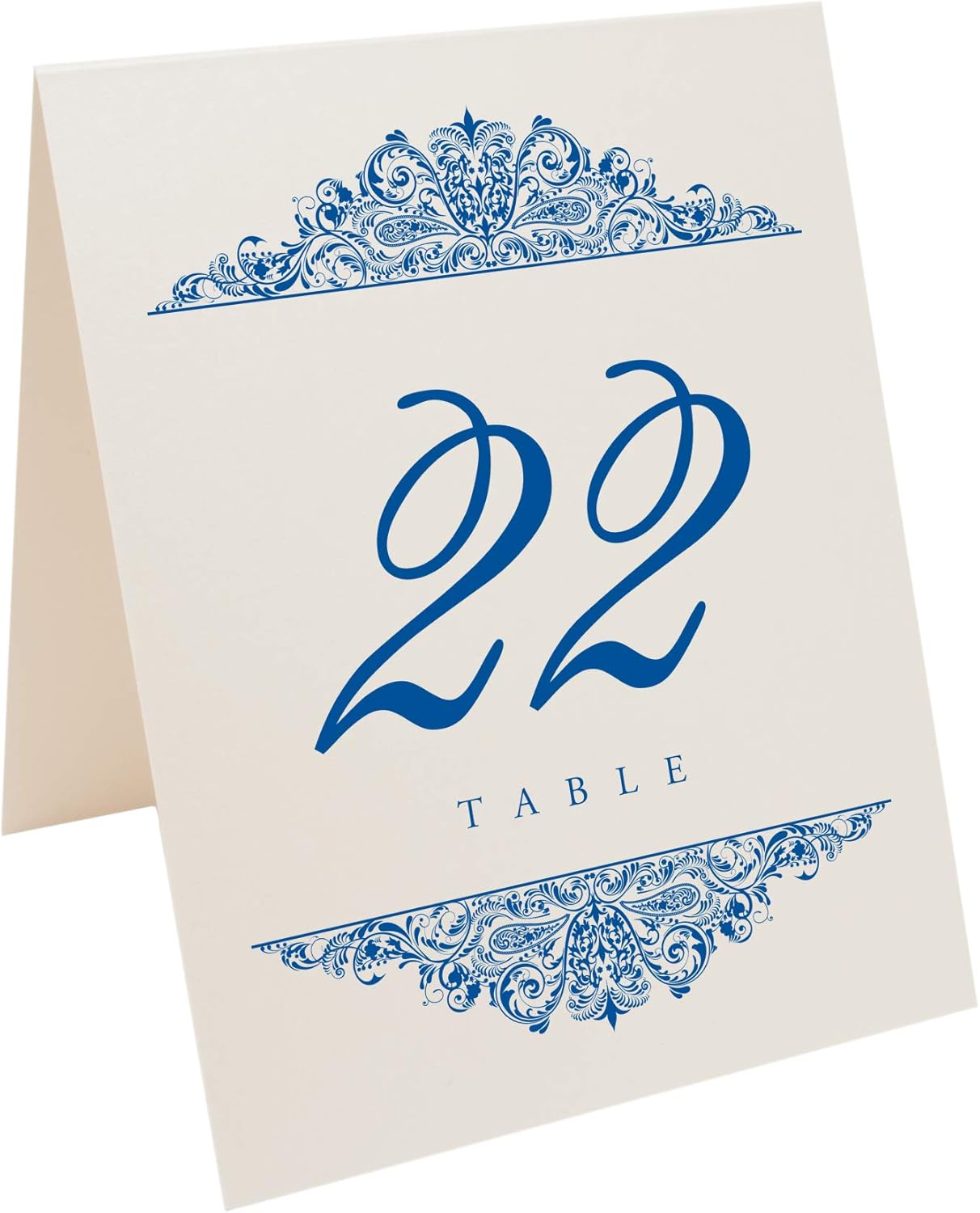 Paisley Wedding Table Numbers (Select Color/Quantity), Champagne, Royal Blue, 1-20, Double Sided, Tent or Use in a Stand, Great for Parties & Restaurants - Made in the USA