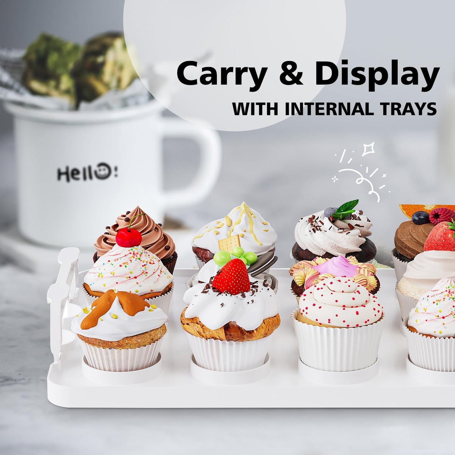 Cupcake Carrier with Lid and Handle,Cookie, Cake, Cupcake and Brownie Storage Carrier, Holds 12 Standard Cupcakes