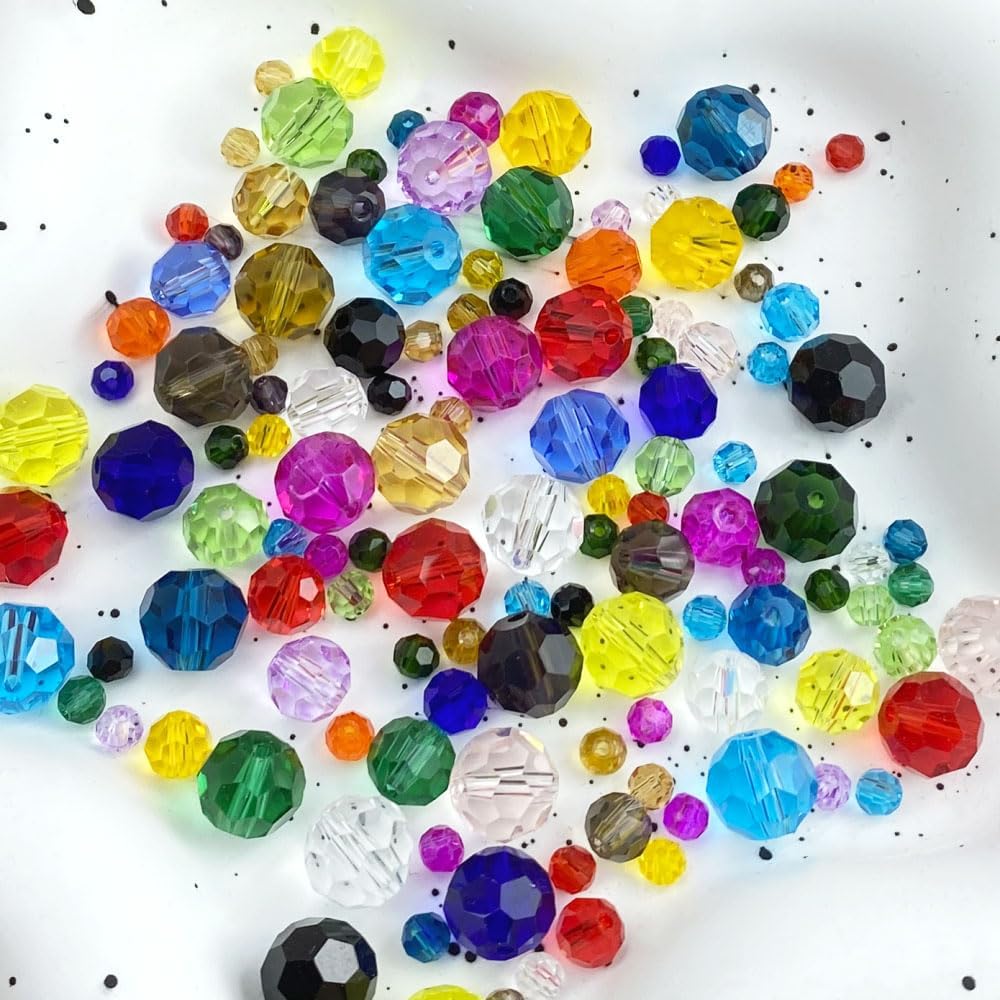 100 PCS 8mm Crystal Glass Beads Round Multiple Faceted Loose Spacer Glass Beads for DIY Handcrafte Bracelet Necklace Earring Jewelry Making(Light Sapphire)
