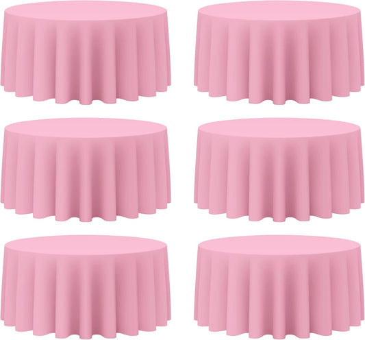 BRILLMAX 6 Pack Pink Round Tablecloths 132 Inch - Circle Bulk Linen Polyester Fabric Washable Table Cloth Cover for Wedding Reception Banquet Birthday Party Buffet Restaurant