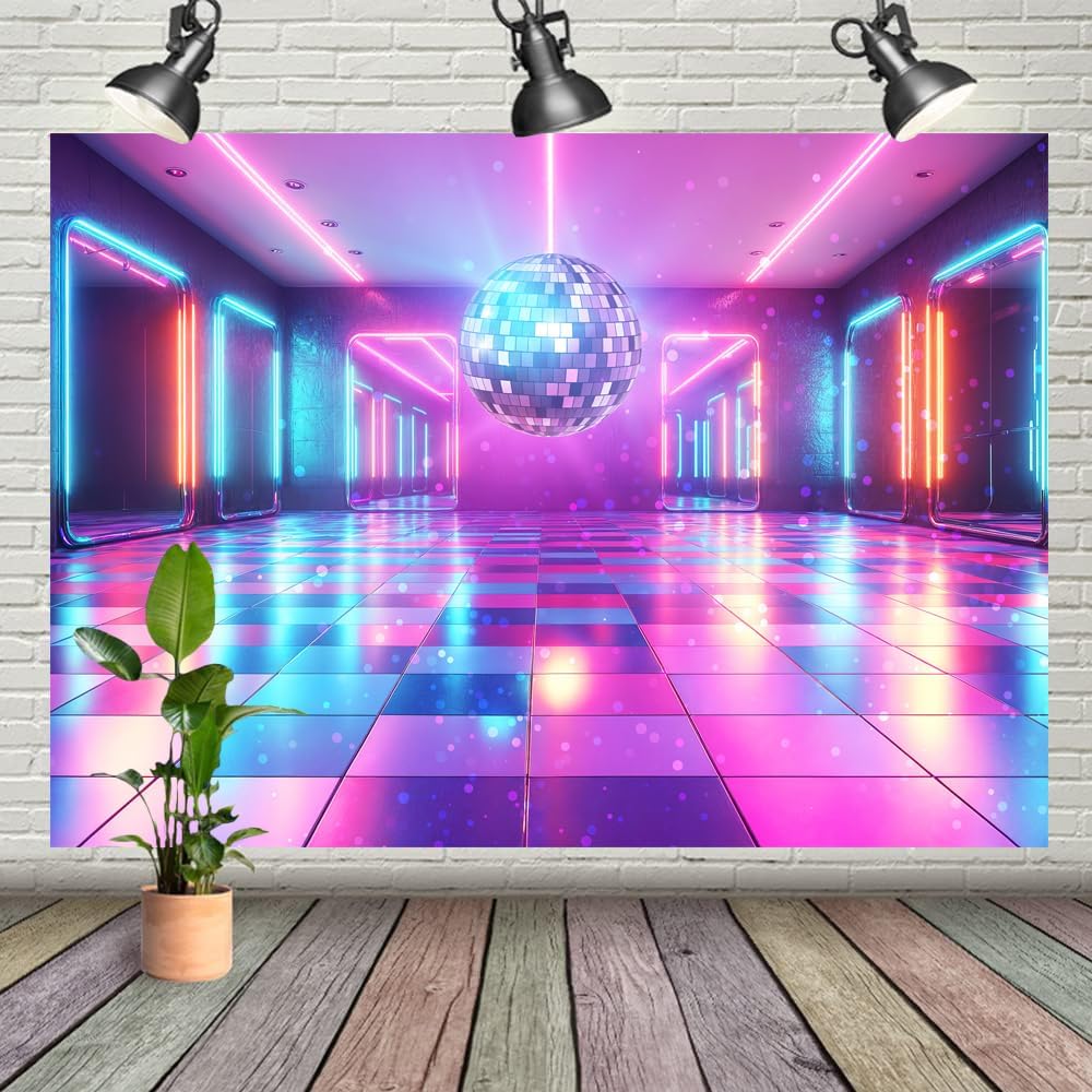 Disco Decorations Backdrop, Retro Glow Party 70s 80s 90s Theme Stage Dance Background Disco Party Decoration, Polyester Banner PartyBackdrop for Birthday Prom Portrait Photo Props 12x10FT