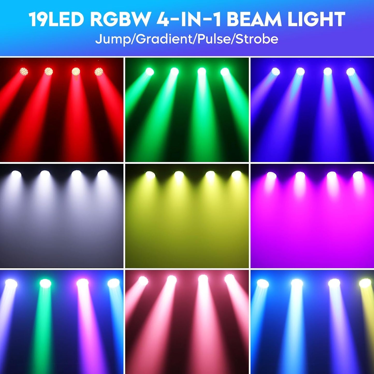 19x10W Moving Head Light Focusing/Beam/Wash/Zoom Effect Stage Lights 4-in-1 LED DMX512 & Sound Activated Control for DJ Disco Nightclub KTV Bar Theater Shopping Mall (6 PCS