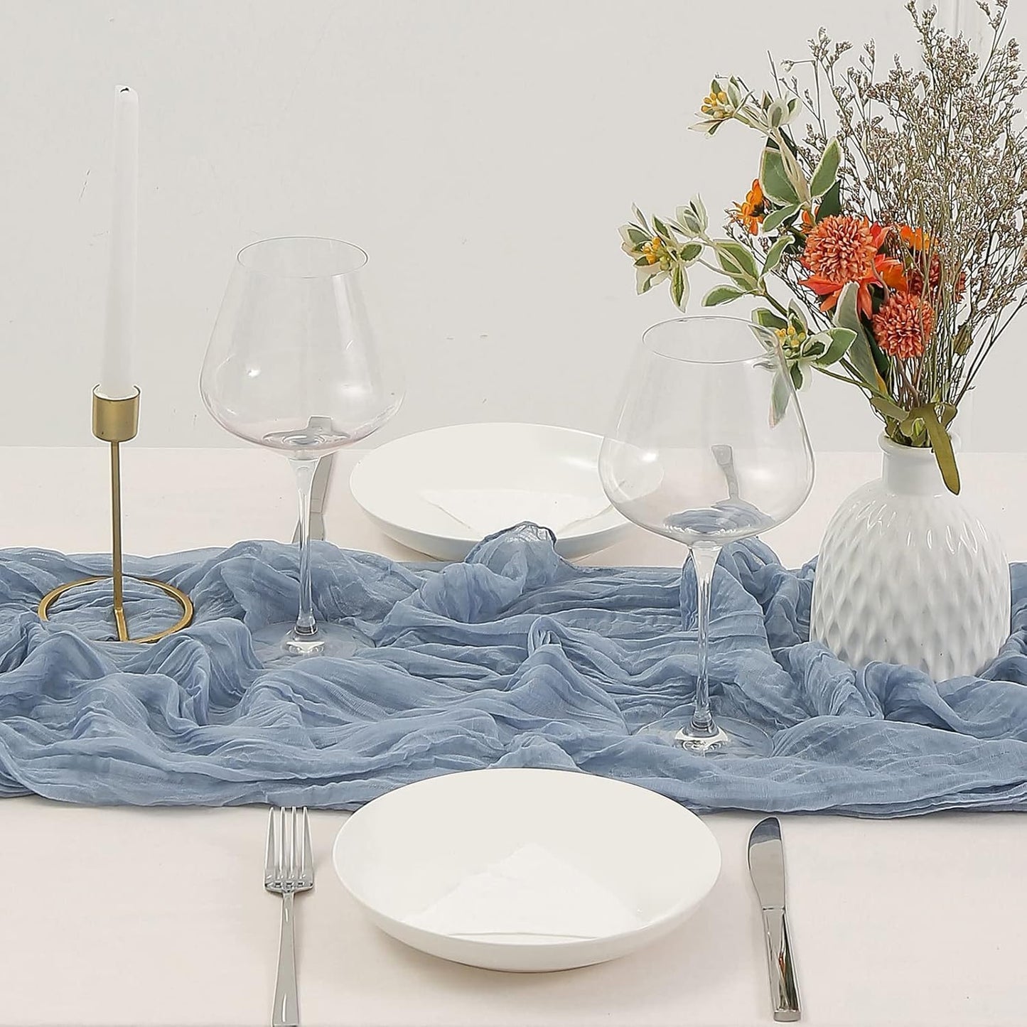 12Pcs Gray-Blue Cheesecloth Table Runner 120 Inch10FT Gray-Blue Rustic Boho Cheesecloth Table Runner Cheese Cloths for Wedding Party Baby Shower Birthday Home Decor Holiday Decorations