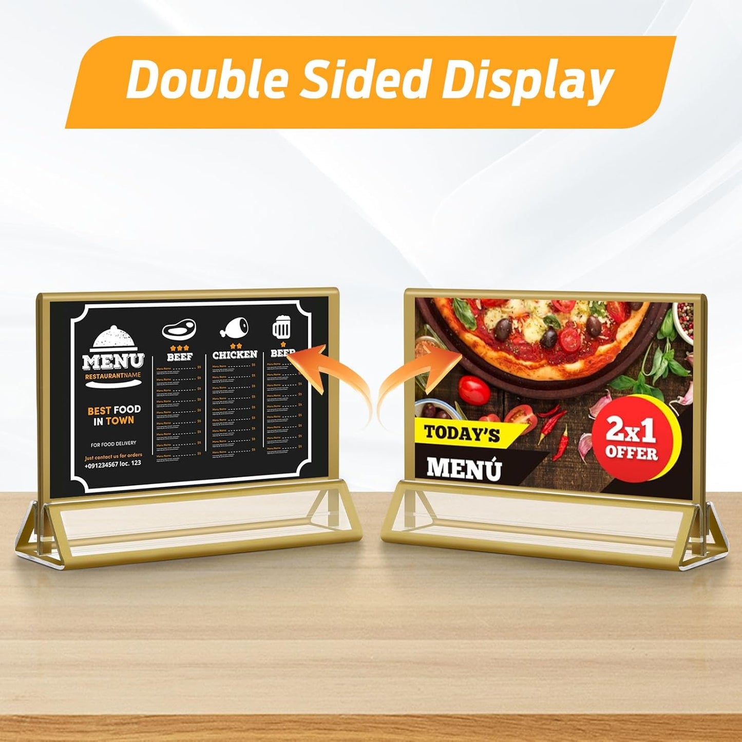 Smarpau 7x5 Gold Acrylic Sign Holder, 16 Pack Wedding Table Number Holders with Horizontal Stand, Double Sided Photo Picture Frames Stands, Flyer Stand, Paper Display Stand for Cafe, Restaurant