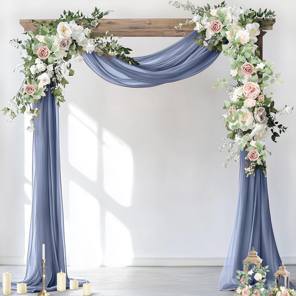 Socomi Wedding Arch Draping Fabric 3 Panels 29" x 19Ft Dusty Blue Sheer Chiffon Curtain Drapes 6 Yards for Wedding Ceremony Birthday Party Decoration