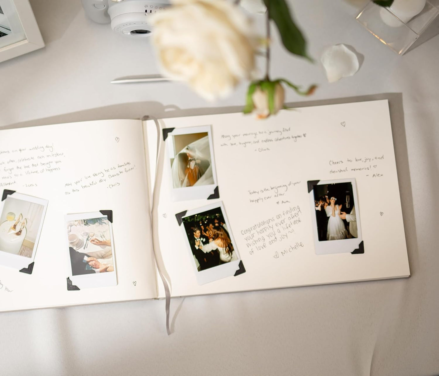 MUUJEE Personalized Guestbook in Butter - Premium Custom Modern Guest Book for Wedding Reception, Birthday Party or Events w/Bookmark Blank Pages for Signing 11.5 x 8.5 inches