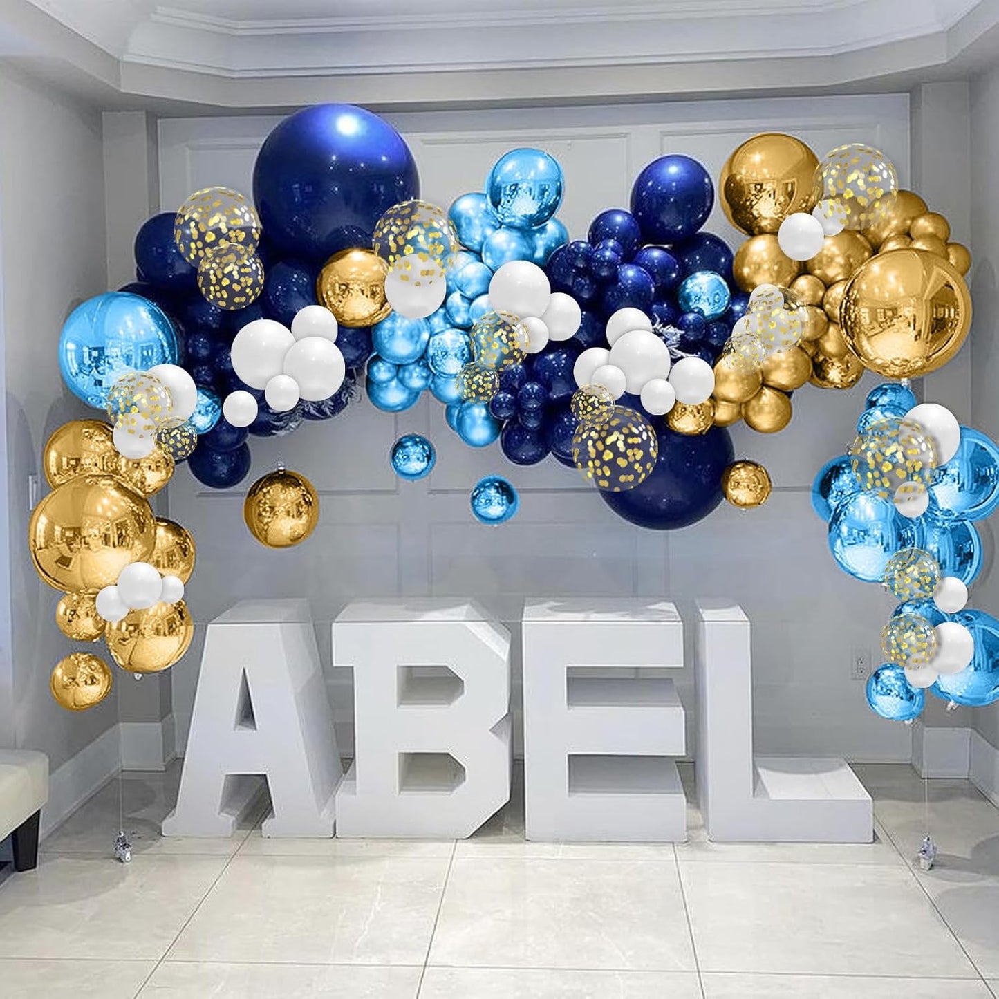 Navy Blue and Gold Balloons, Metallic Golden and Blue Balloon Navy and White Latex Balloons Gold Confetti Party Graduation Balloon for Birthday Baby Shower Wedding Decorations