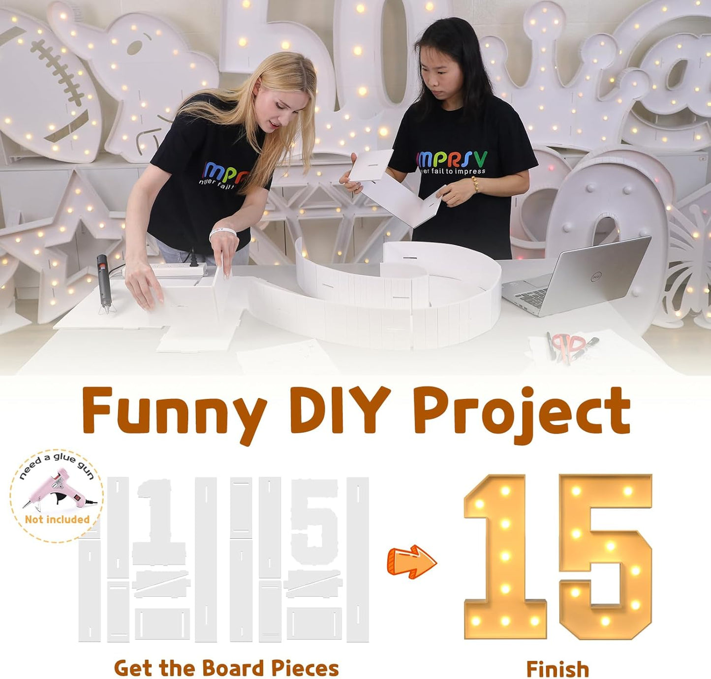imprsv 3FT Light Up Numbers, Marquee Numbers 15th Birthday Decorations for Girls Boys, 15th Birthday Women Foam Board Anniversary Party Decorations Arch Kit (DIY)