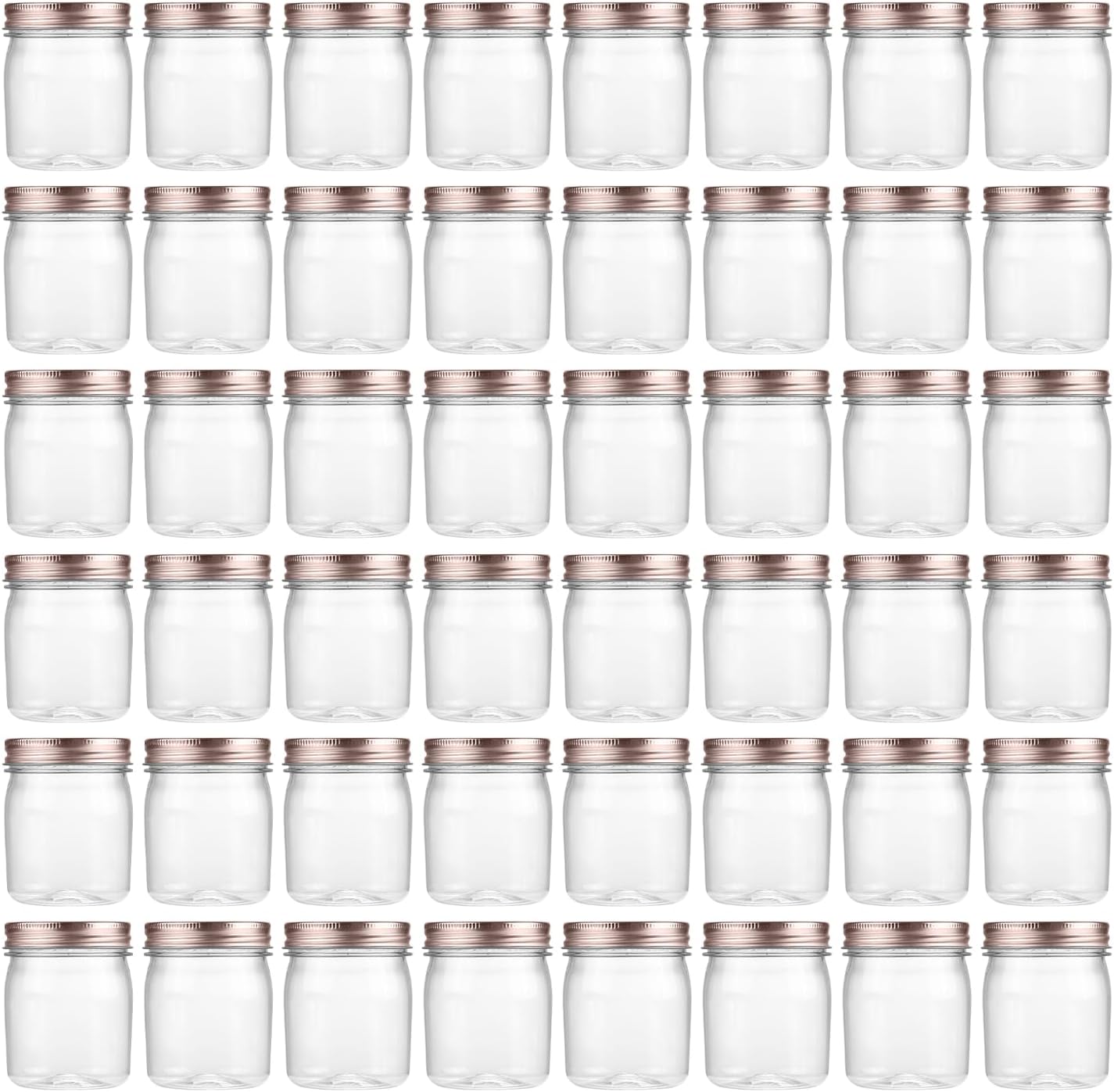 novelinks 8 oz Clear Plastic Jars with Screw-On Lids - BPA-Free Refillable Storage Containers for Slime, Spices, Crafts, Kitchen & Home Organization (48 Pack,Rose Gold)