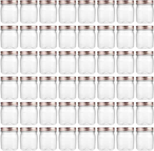 novelinks 8 oz Clear Plastic Jars with Screw-On Lids - BPA-Free Refillable Storage Containers for Slime, Spices, Crafts, Kitchen & Home Organization (48 Pack,Rose Gold)