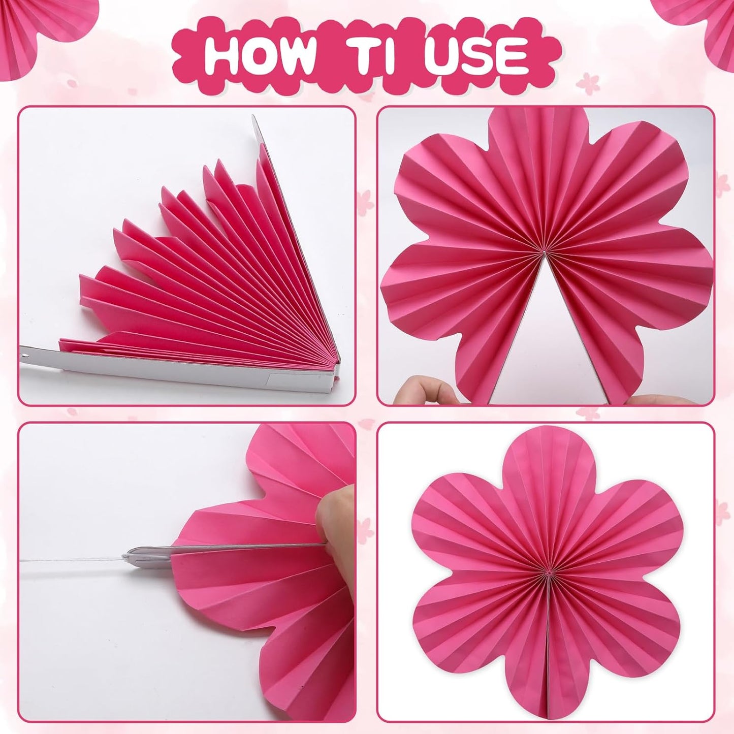 BestoFun 12 PCS Paper Flowers Fans Pink and Orange Party Decorations Paper Flowers Decorations for Wall Girl Groovy Birthday Baby Shower Wedding Bachelorette Room Hanging Décor