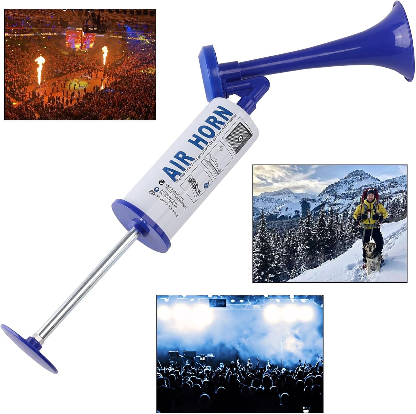Reusable Air Horn, Aluminum Handheld Air Pump Horn for Marine Safety,graduation,Sporting Events,Birthdays, Parties, and Celebrations,Loud horn scare animals(Handheld Air horn blue 2pcs)