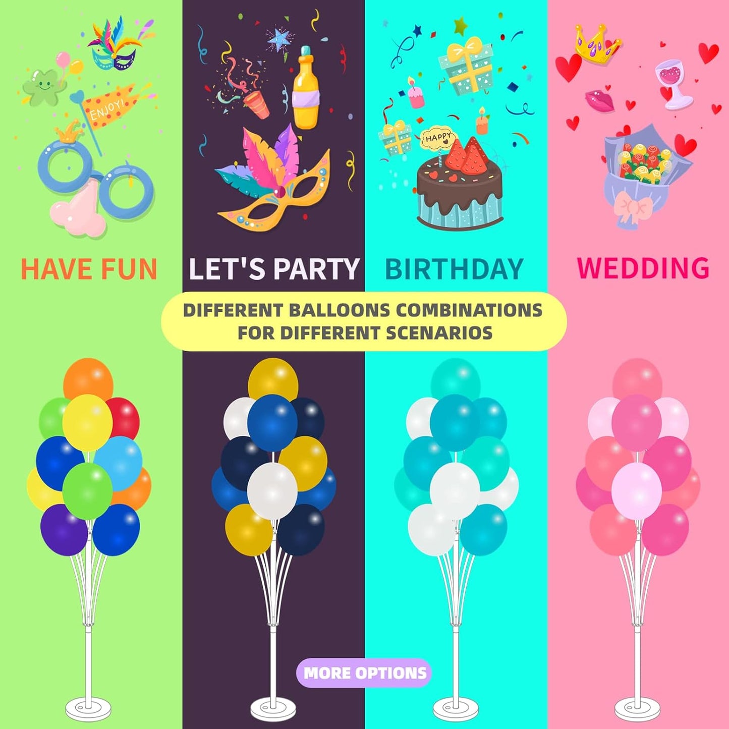 Balloon Column Stand Kit Set of 2 - Balloon Tower with Stand, Base, and Pole,Backdrop Decoration for Wedding, Baby Shower, Birthday Party, or Bachelorette Parties (No balloon)
