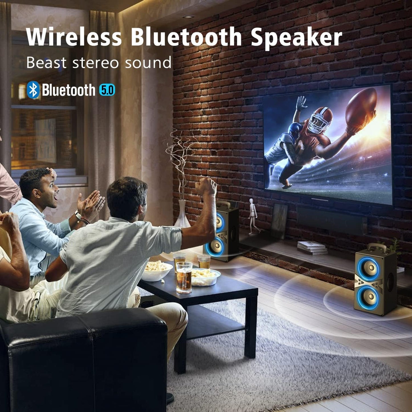 Bluetooth Speakers, Wireless TWS Portable Speaker with Lights,100dB Loud Subwoofer 80w(Peak) Stereo Sound, Bassup Technology, Long Playtime for Outdoor Party