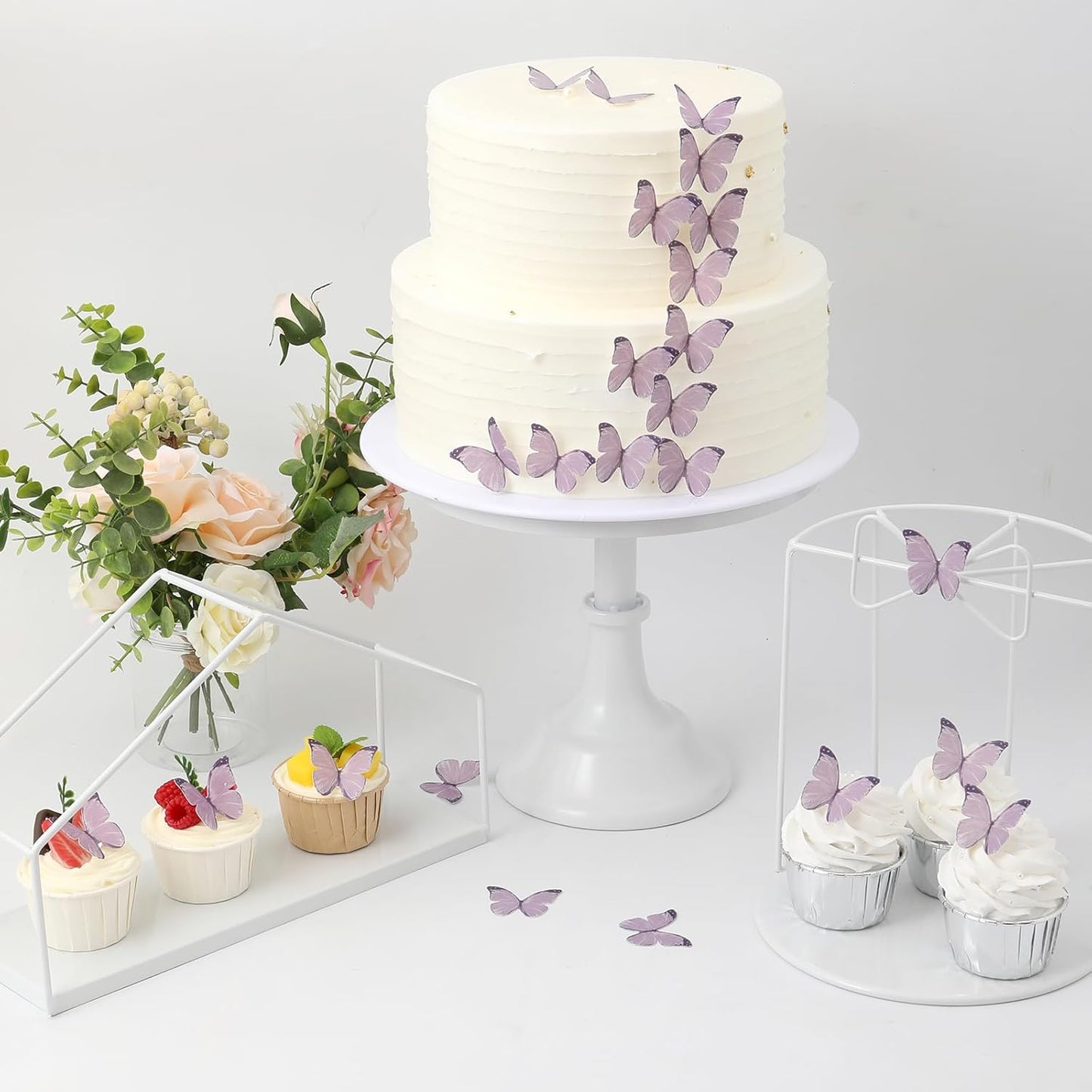 48Pcs 2" Purple Edible Butterflies Cake Toppers Wafer Glutinous Paper Butterfly for Cake Cupcake Decoration Colorful Small Pastel Cupcake Topper Decoratings for Wedding Birthday Baby Shower(Mix Size)