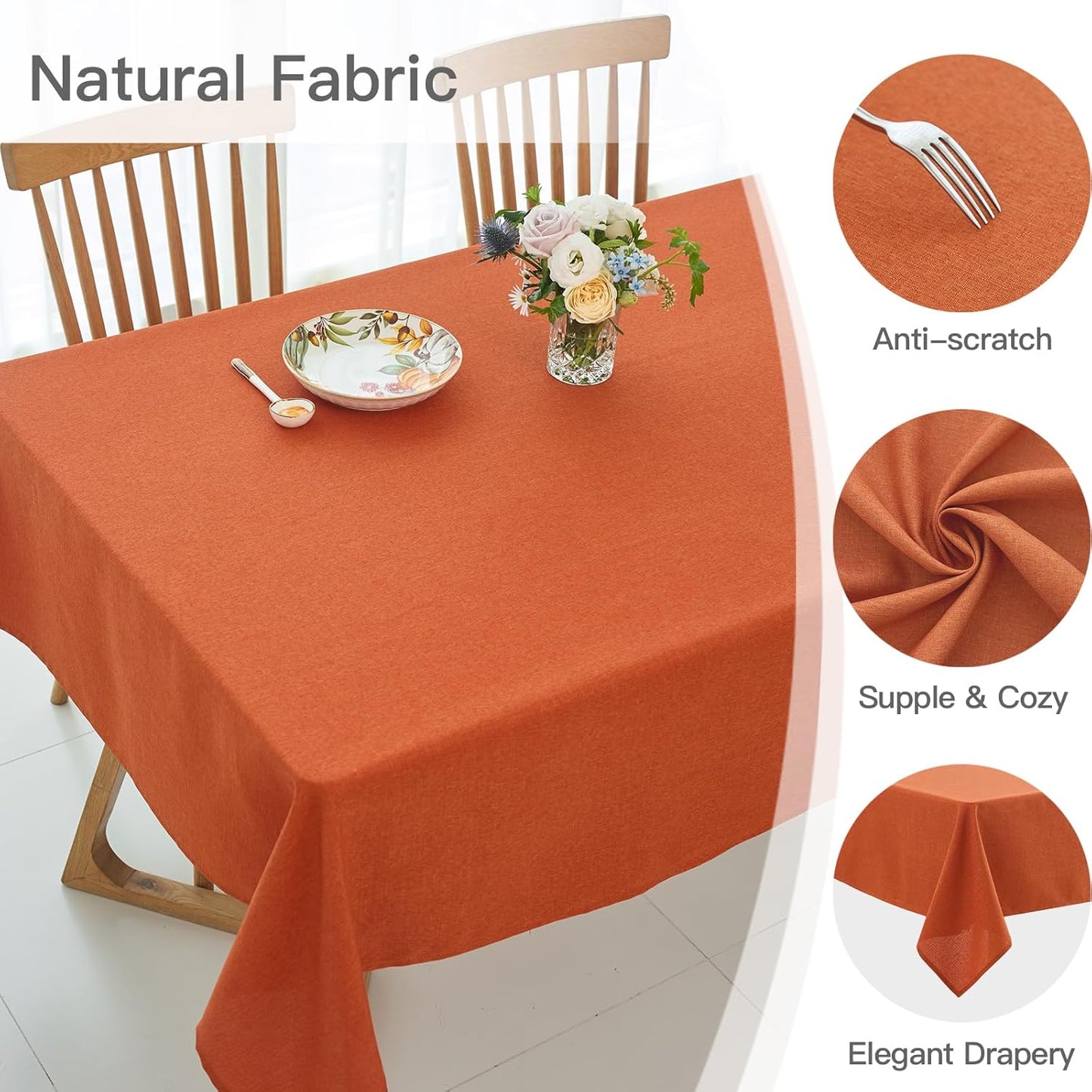 maxmill Linen Textured Rectangular Tablecloth Water Resistance Antiwrinkle Spillproof Fall Table Cloth for Dining Room, Thanksgiving Party Holiday Dinner, Halloween Tablecloths, 60 x 108 Inch, Rust
