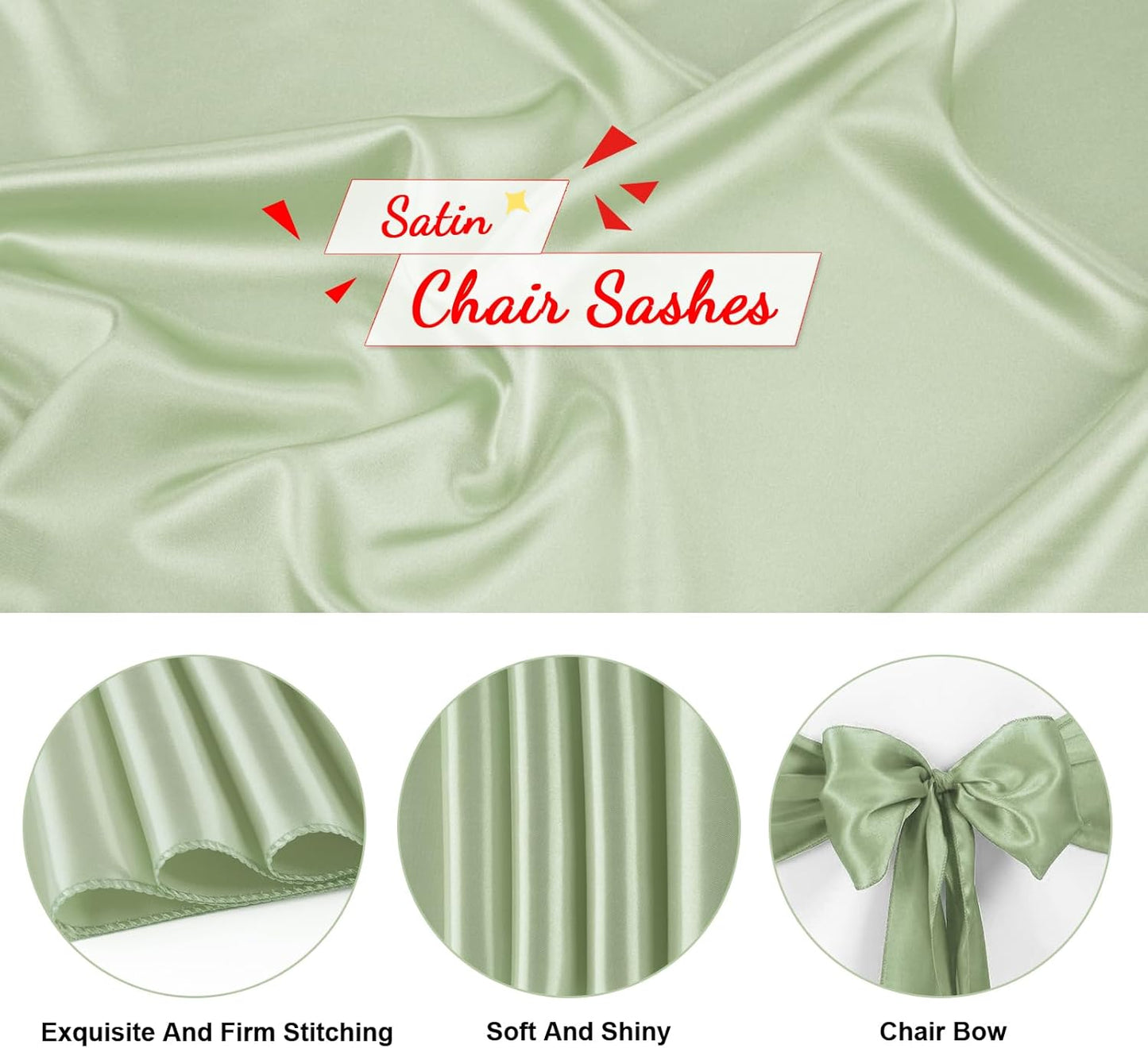 Satin Chair Sashes Bows Universal Chair Ribbon Ties Back Sash for Wedding Party Reception Events Banquets Hotel Event Chair Cover Decoration (7x108 inch) (100, Sage Green)
